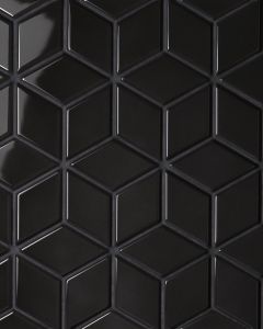 Le Cafe Black Glossy Porcelain 2"x3" Diamond Mosaic Tile