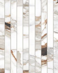 Prati Calacatta Macchia Vecchia Honed Glazed Porcelain 1"x12" Mosaic Tile