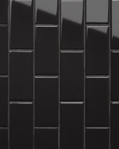 Le Cafe Black Porcelain Off Set Mesh Mount Mosaic 2"x4" Tile