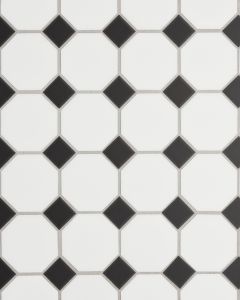 Le Cafe White/Black Porcelain Octagon Mosaic Tile Octagon Mosaic Tile