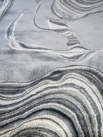 Hue Grey Marbled Stone Area Rug