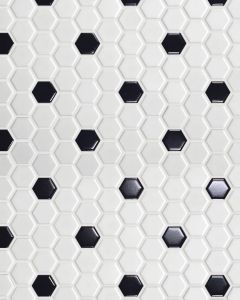 Circuit White w/black 1x1 Hexagon Matte Tile