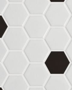 Circuit White w/black 2x2 Hexagon Matte Tile