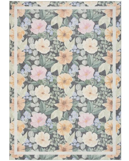 Botanical Washables BOT01 Charcoal Multicolor 4'x6' Area Rug