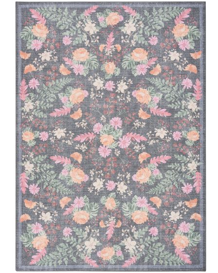 Botanical Washables BOT02 Charcoal Multicolor 4'x6' Area Rug