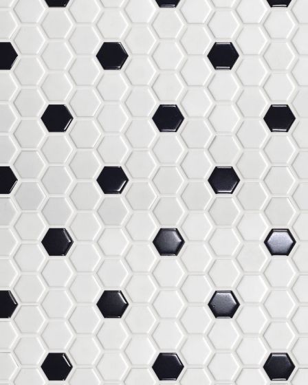 Circuit White w/black 1x1 Hexagon Matte Tile