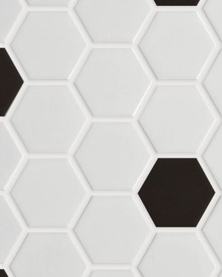 Circuit White w/black 2x2 Hexagon Matte Tile