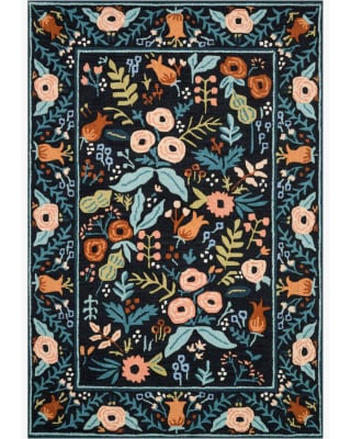 Les Fleurs LES-01 Black Area Rug