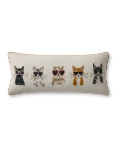 Cool Cats PRP0077 Ivory/Multi 13" x 35" Lumbar Pillow