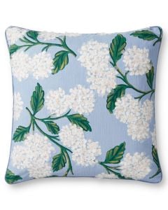 PRP0013 Hydrangea Blue/Ivory 22" x 22" Throw Pillow