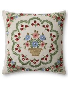 Rosette Vase PRP0084 Ivory/Multi 22" x 22" Throw Pillow