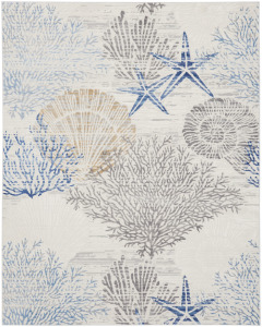 Seaside SDS04 Ivory Grey Blue Area Rug