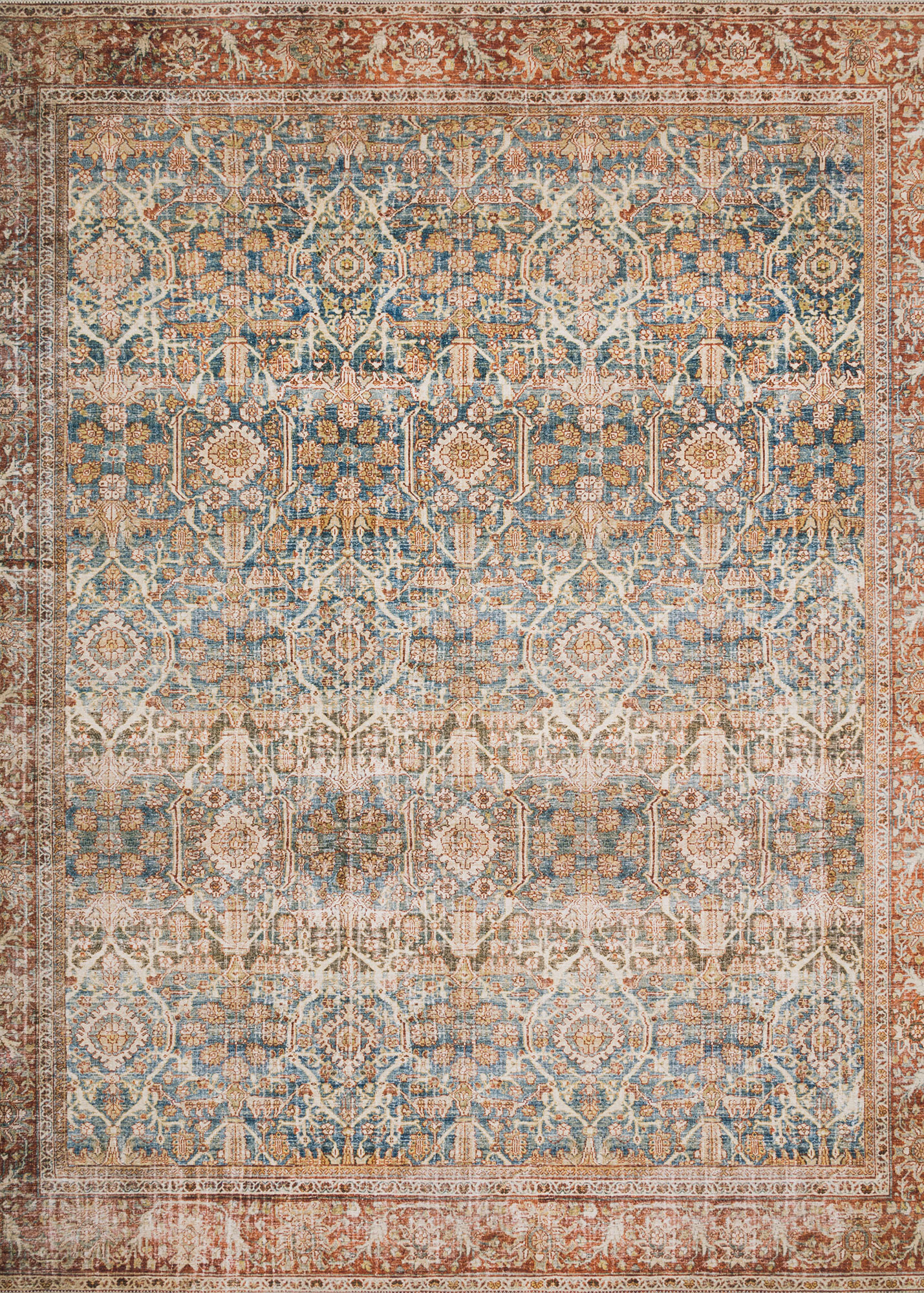 Loloi Layla LAY-04 Ocean/Rust Area Rug | Carpet Exchange