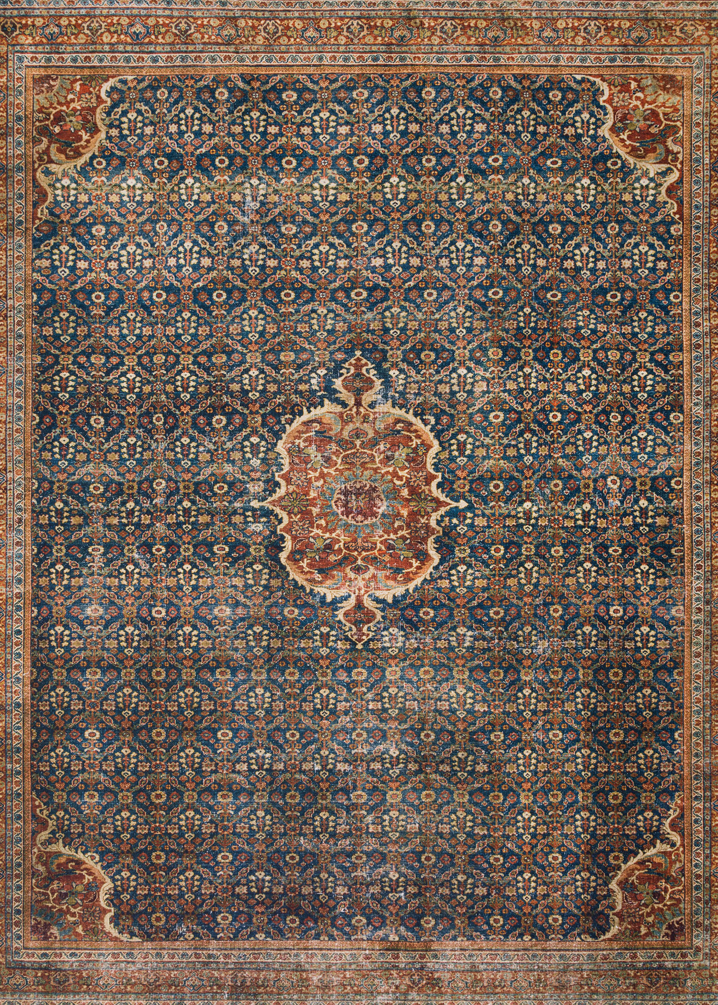 Loloi Layla LAY-09 Cobalt Blue/Spice Rug | Carpet Exchange