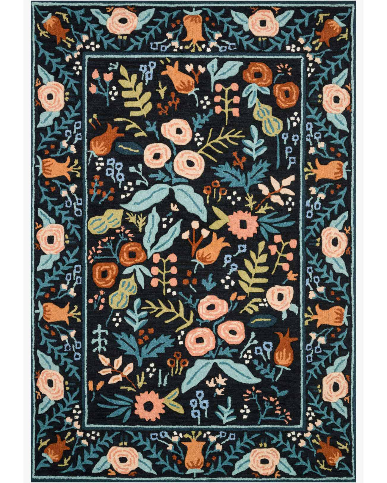 Loloi Les Fleurs LES-01 Black Area Rug | Carpet Exchange