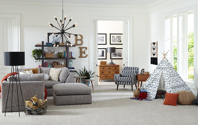 Living room carpet with a kids' tepee