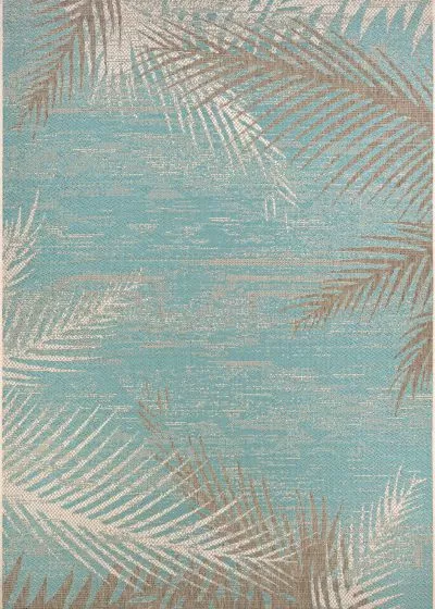 Monaco Tropical Palms Aqua Area Rug