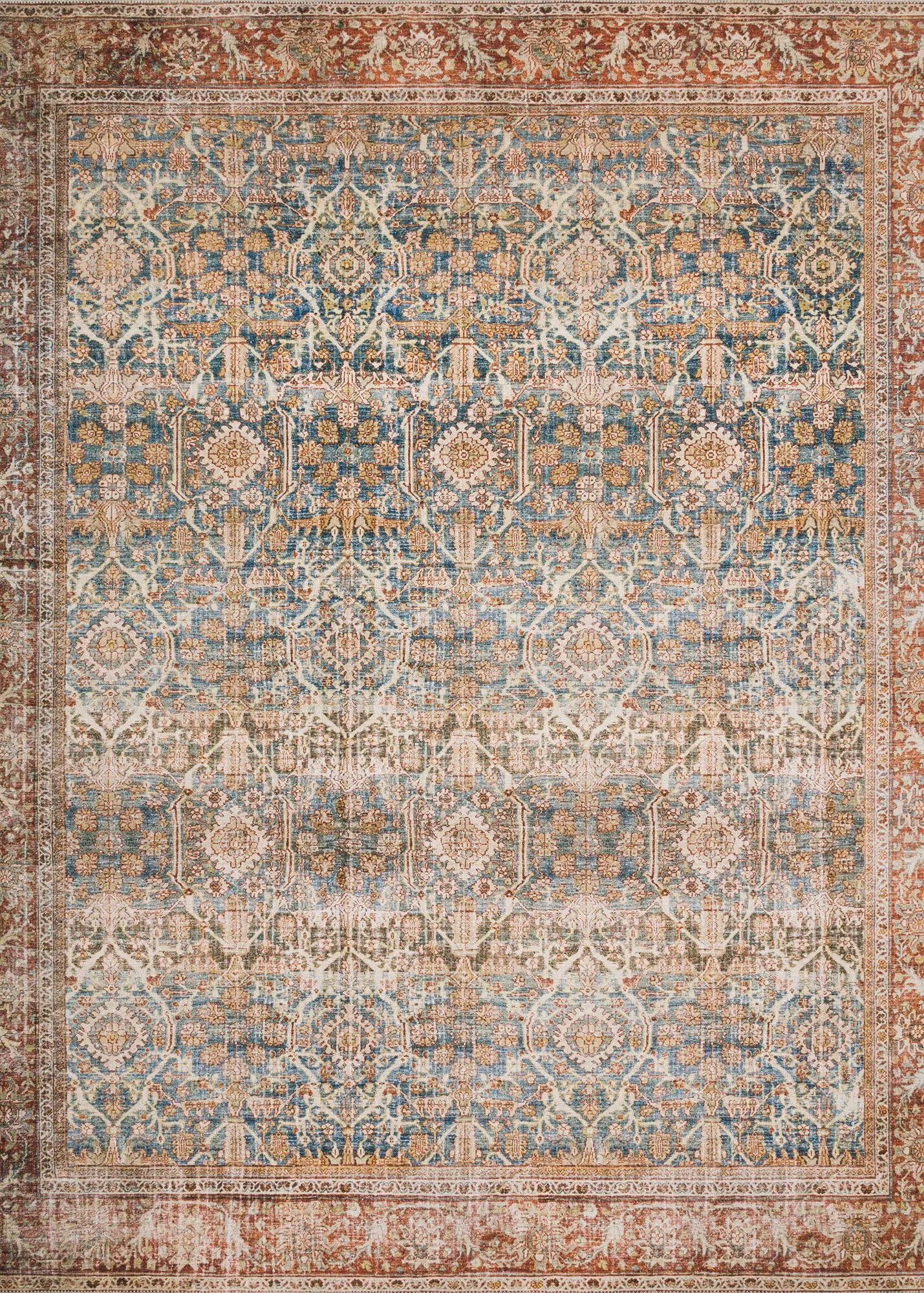 Loloi Layla LAY-04 Ocean/Rust Area Rug | Carpet Exchange