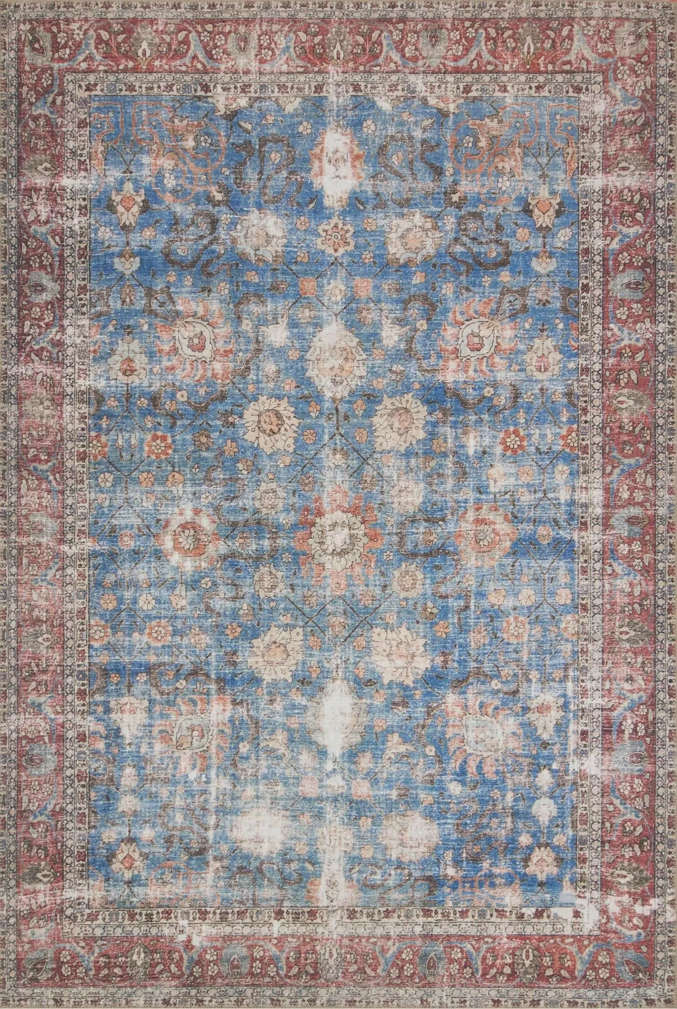 ラグ・カーペット the Apartment blue Lottery Rug Loloi Loren LQ-01 Blue/Brick Area Rug | Carpet Exchange