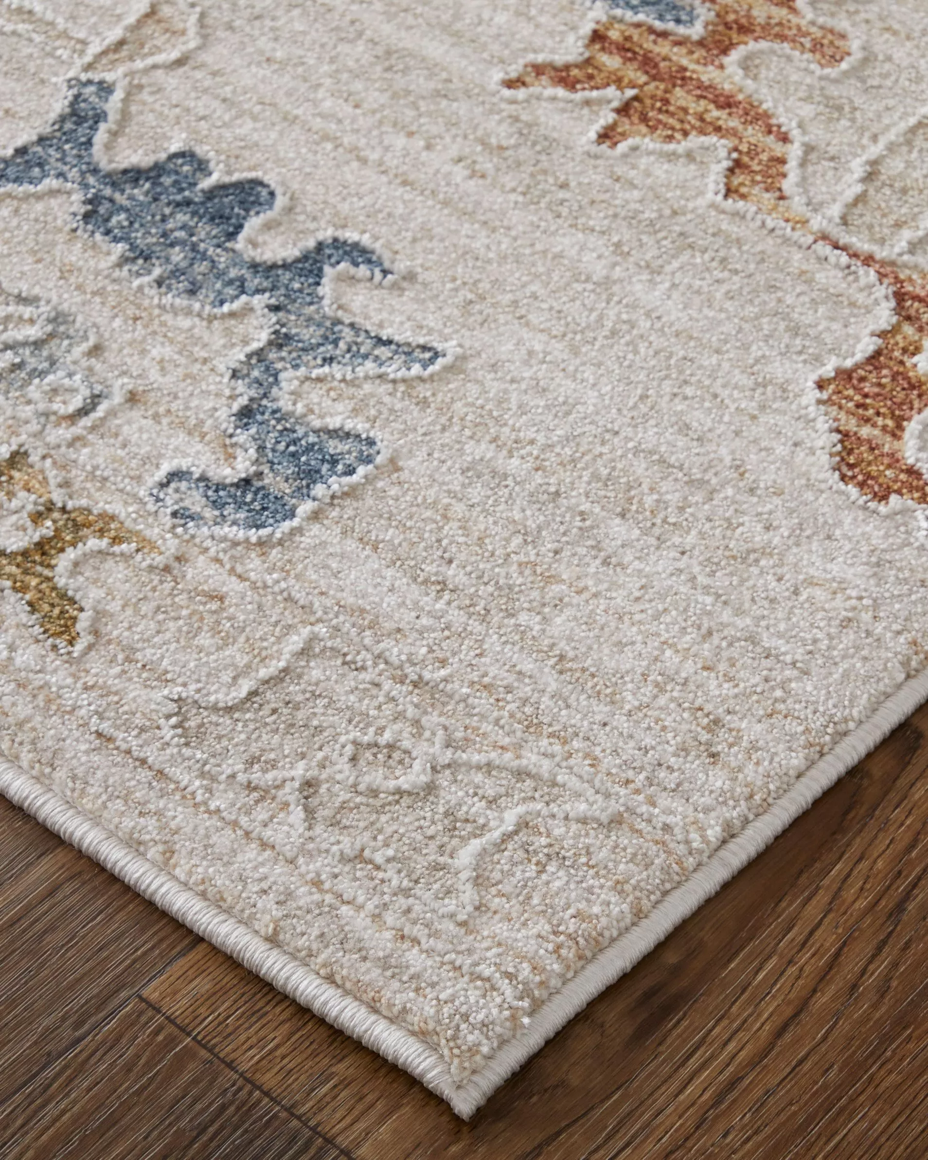 Feizy Pasha 39M8F Ivory/Blue/Gold Area Rug | Carpet Exchange