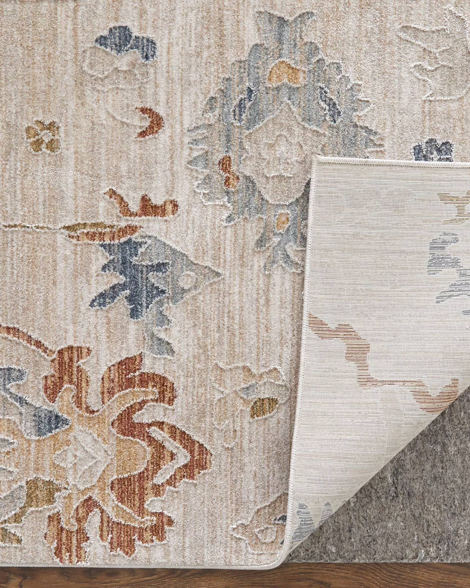Feizy Pasha 39M8F Ivory/Blue/Gold Area Rug | Carpet Exchange