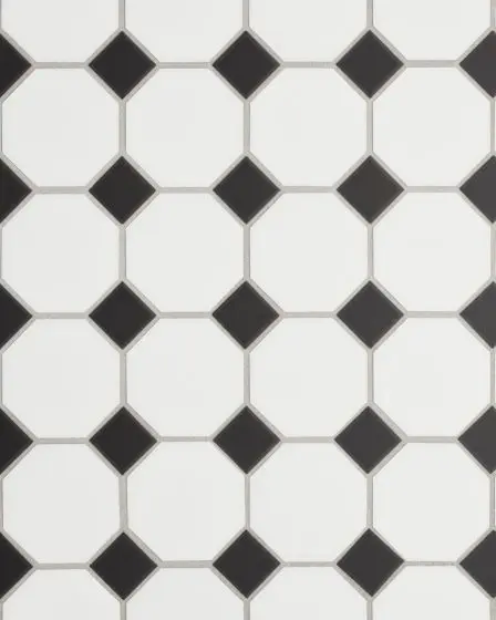Le Cafe White/Black Matte Porcelain Octagon Mosaic Tile