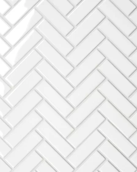 Le Cafe White Glossy Porcelain 1"x3" Herringbone Mosaic Tile
