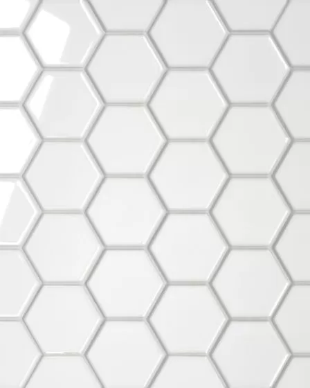 Le Cafe White Glossy Porcelain 2"x2" Hexagon Mosaic Tile