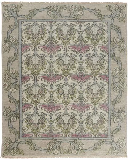Beall 6714F Ivory/Pink/Green Rug