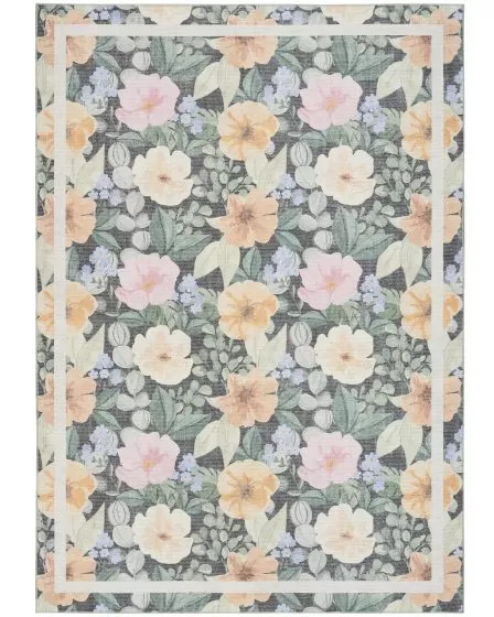 Botanical Washables BOT01 Charcoal Multicolor 4'x6' Area Rug