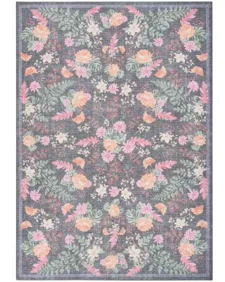 Botanical Washables BOT02 Charcoal Multicolor 4'x6' Area Rug