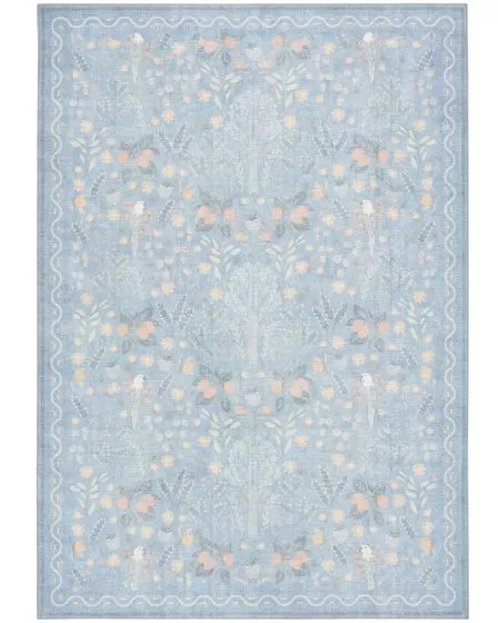 Botanical Washables BOT04 Light Blue Multicolor 4'x6' Area Rug