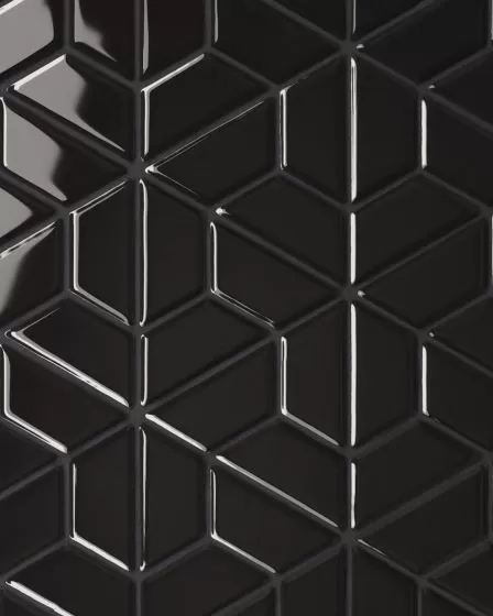 Le Cafe Black Glossy Porcelain 1"x2" Half Hexagon Mosaic Tile