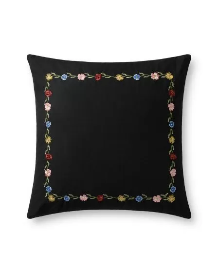 Curio Border PRP0064 Black/Multi 22" Pillow