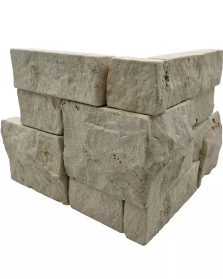 Tumbled Ledgers Mixed Beige and Grey Natural Stone 8"x18" Limestone Ledger Corner Tile