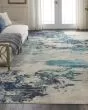 Celestial CES02 Ivory/Teal Blue 2'2"x7'6" Runner Rug