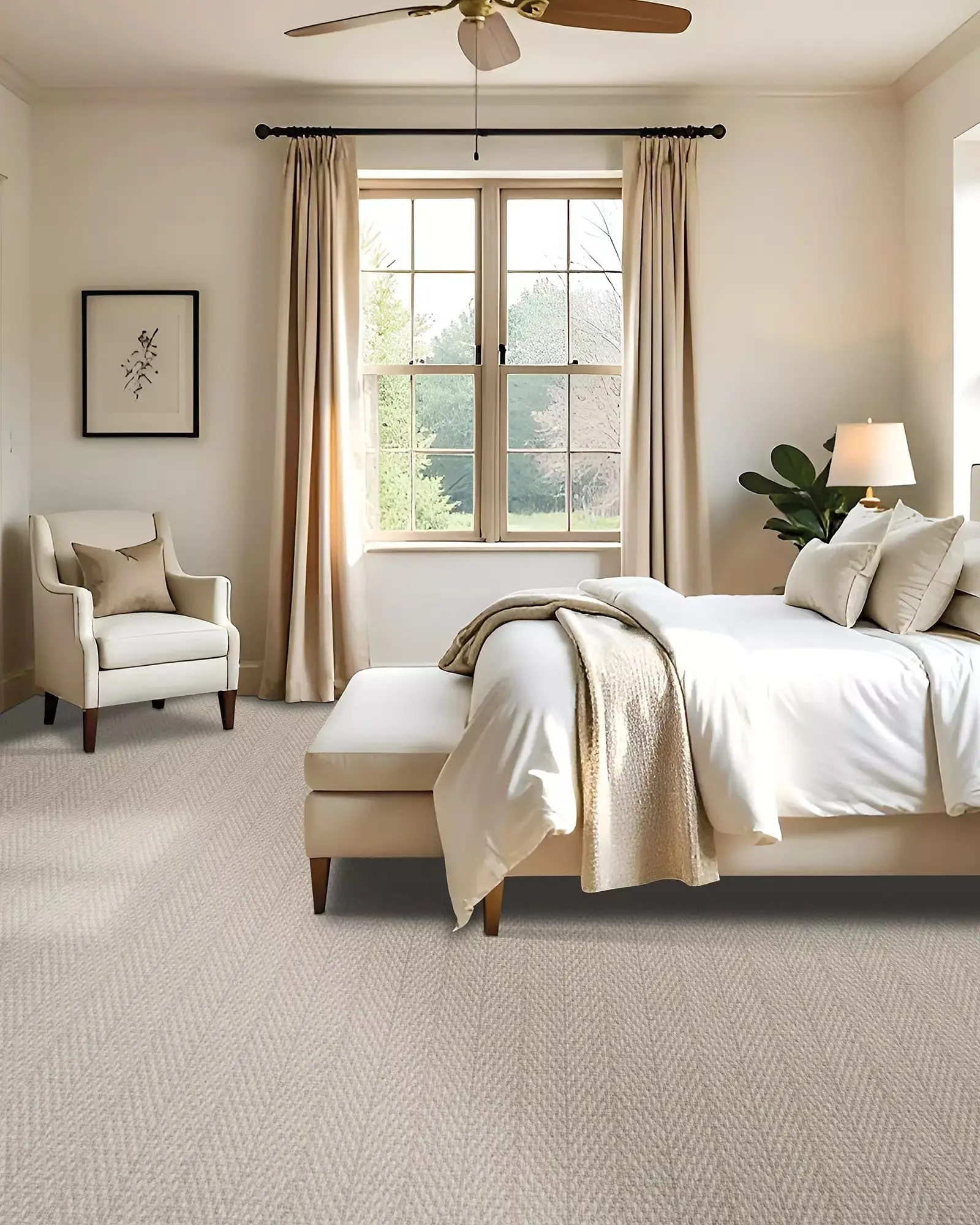 Northumberland Cream Patterned 40oz 100% Wool Carpet